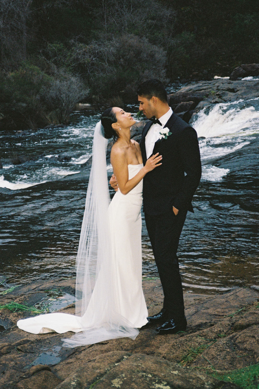 35mm film elopement photography in Margaret River with wild weather and soft light