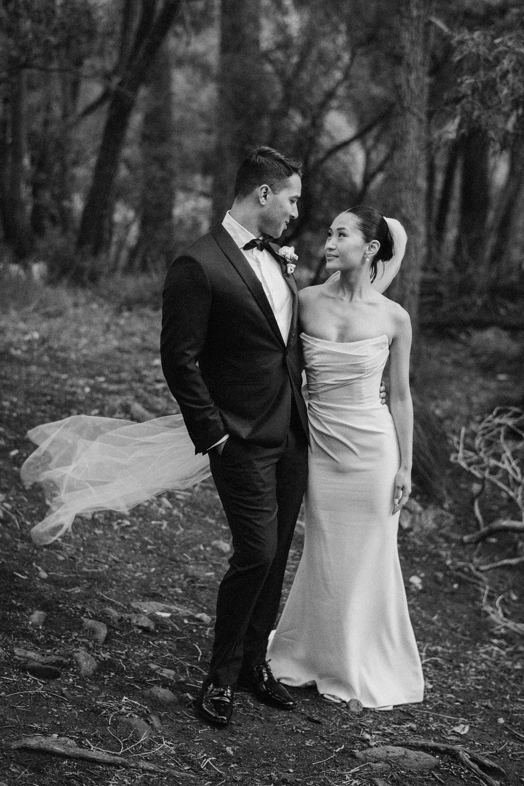 Black and white Margaret River elopement photography of Amelia and Brandon