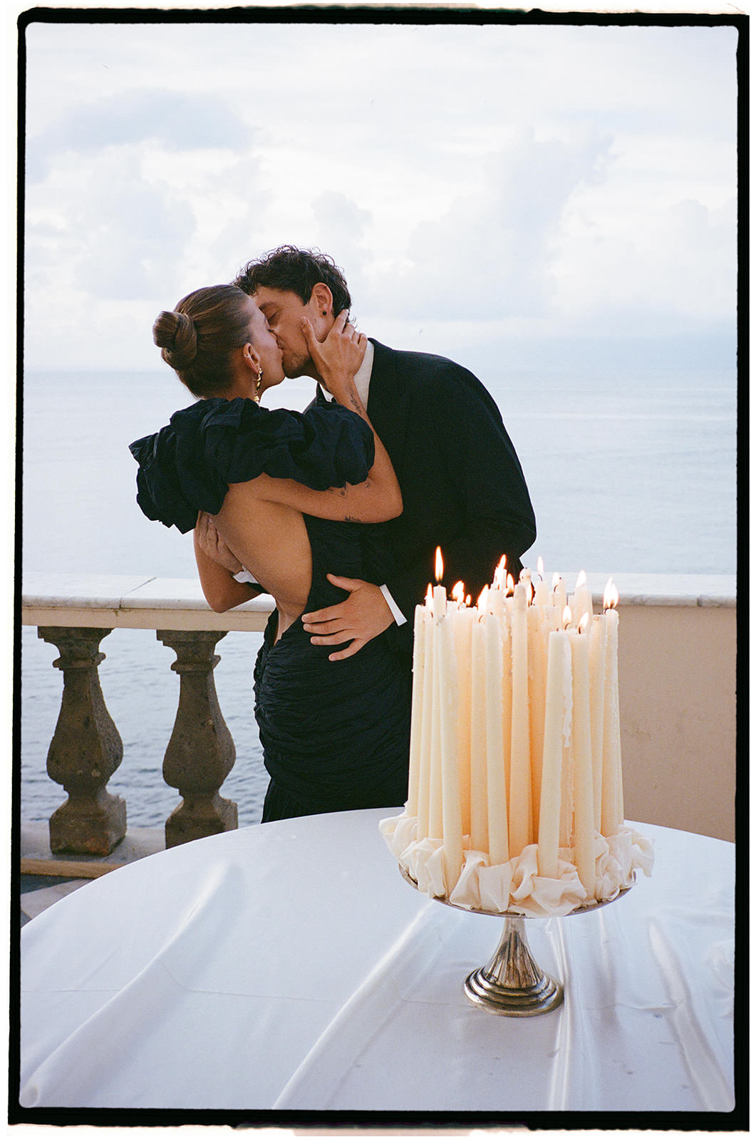 Candlelit Villa Astor wedding reception details captured on 35mm film