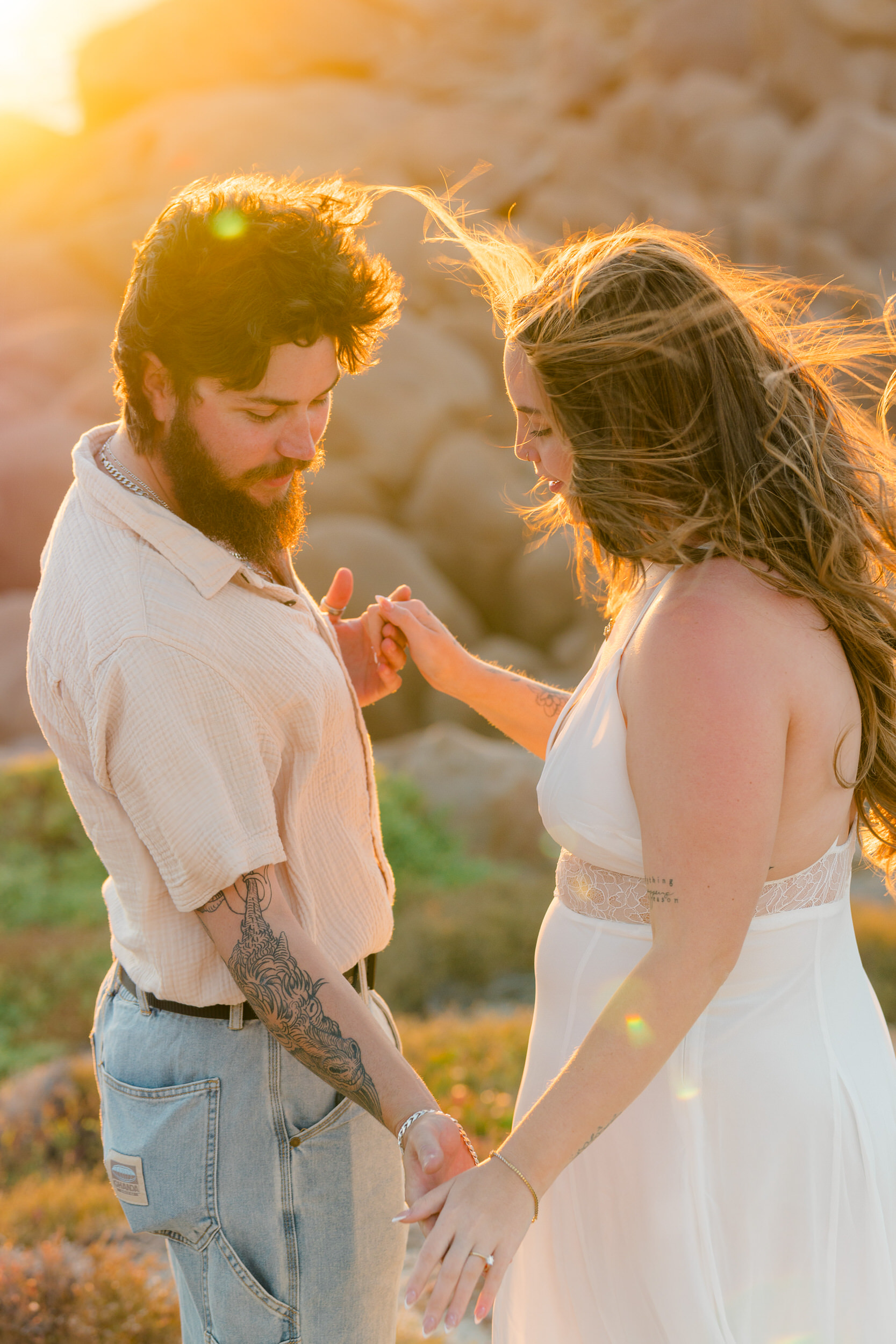 Romantic engagement photograph of Cameron and Taylah after their proposal